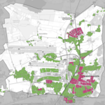 Die Karte zeigt, in welchen Gebieten (Pink) eine Nahwärmeversorgung geeignet erscheint.